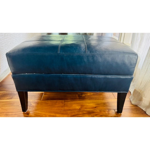 2010s Ambella Leather Wingback Lounge Chair W/ Matching Ottoman For Sale - Image 5 of 9