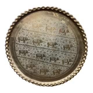 Vintage Southeast Asian Engraved Brass Elephant Wall Tray, 38” For Sale