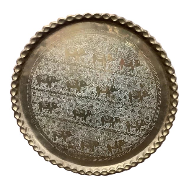 Vintage Southeast Asian Engraved Brass Elephant Wall Tray, 38” For Sale
