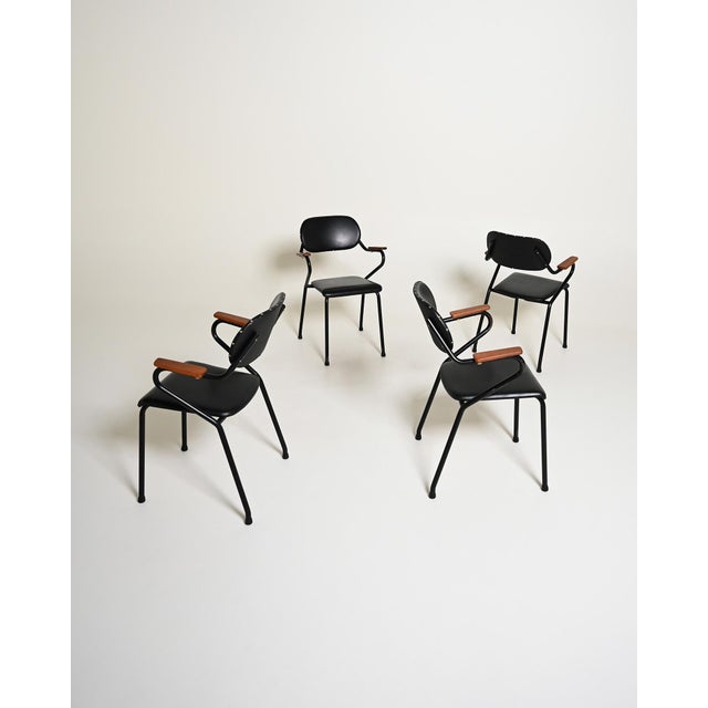 Vintage Leather and Metal Chairs with Wooden Inserts, 1950s, Set of 4 For Sale - Image 11 of 11