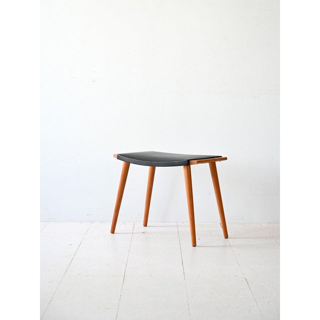 Vintage Stool in Wood and Leather, 1960s For Sale - Image 3 of 9