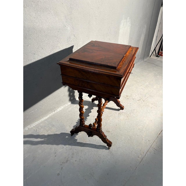 Antique Wooden Sewing Table with Drawer For Sale - Image 4 of 8