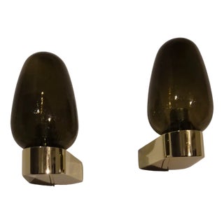 Vintage Scandinavian Wall Sconces in Glass with Spare Shade, 1970s, Set of 2 For Sale