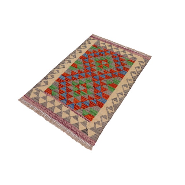 Abstract Southwestern Turkish Kilim Gray Beige Hand-Woven Wool Rug For Sale - Image 3 of 9