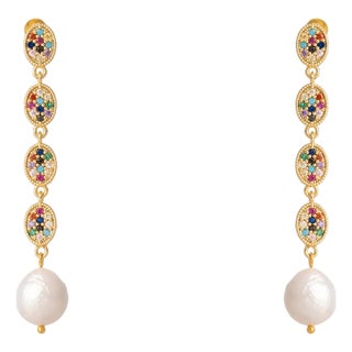Radiant Gemstone & Pearl Cascade Earrings, A Pair For Sale