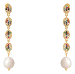 Radiant Gemstone & Pearl Cascade Earrings, A Pair