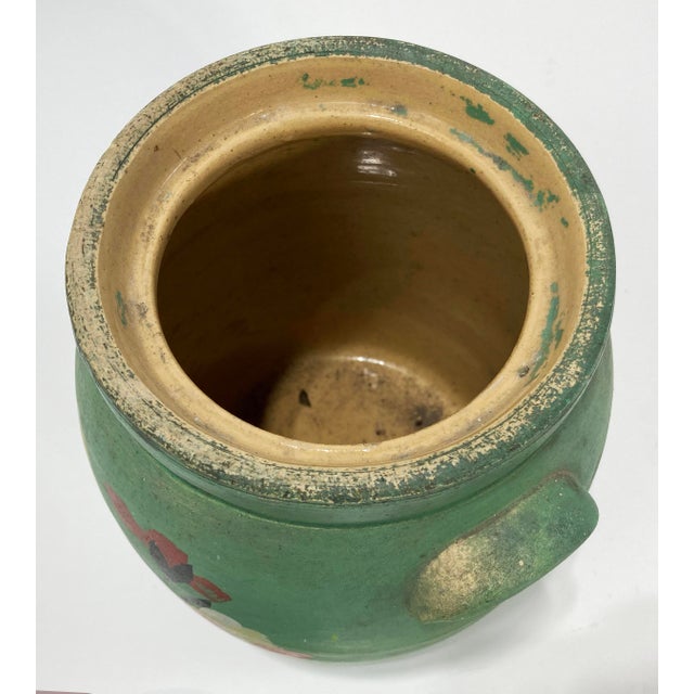 Antique Hand-Painted Green Floral Motif Lidded Crock For Sale In Kansas City - Image 6 of 8