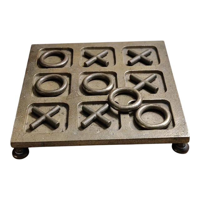 Sarreid Ltd. Brass Tic Tac Toe Footed Board Game Set For Sale