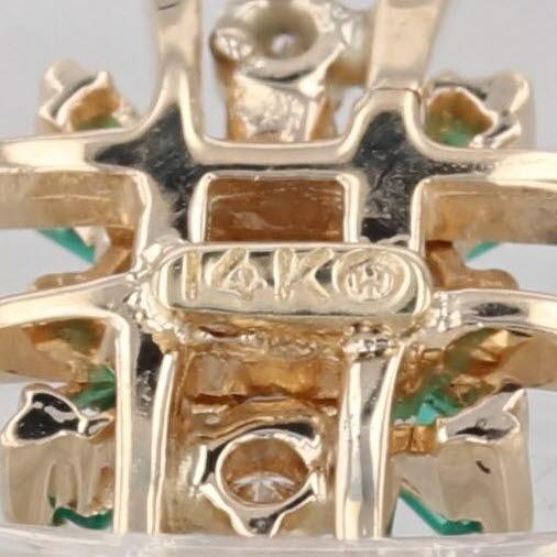 Modern 0.27ctw Emerald Diamond Cluster Open Cross Pendant 14k Yellow Gold For Sale - Image 3 of 5