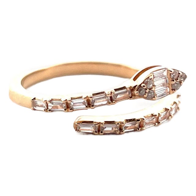 14k Yellow Gold Open Cuff Snake Diamond Ring, One Size Fits All For Sale
