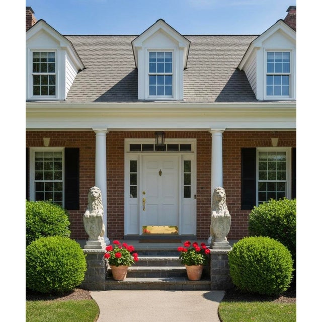 1990s Stately Pair of Cast Stone Seated Lion Statues With Heraldic Shields For Sale - Image 9 of 9