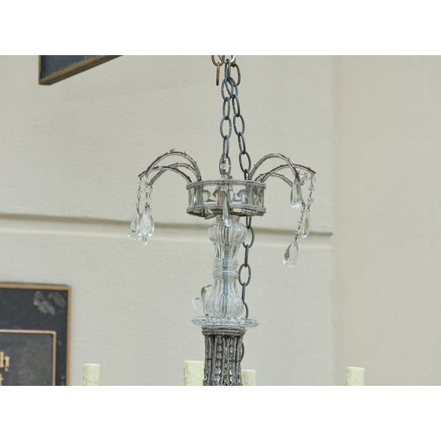 1920s French Four-Light Chandelier with Faceted Crystals and Beaded Strands For Sale - Image 4 of 12