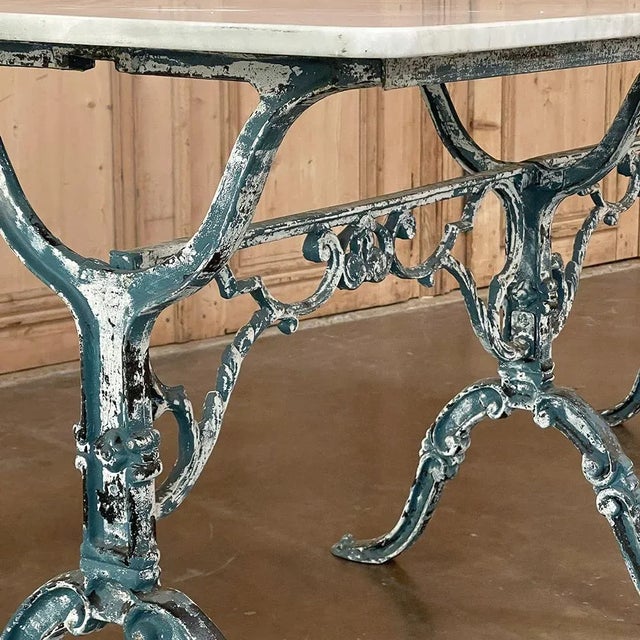 19th Century French Cast Iron Cafe Table ~ Sofa Table With Carrara Marble For Sale - Image 9 of 13