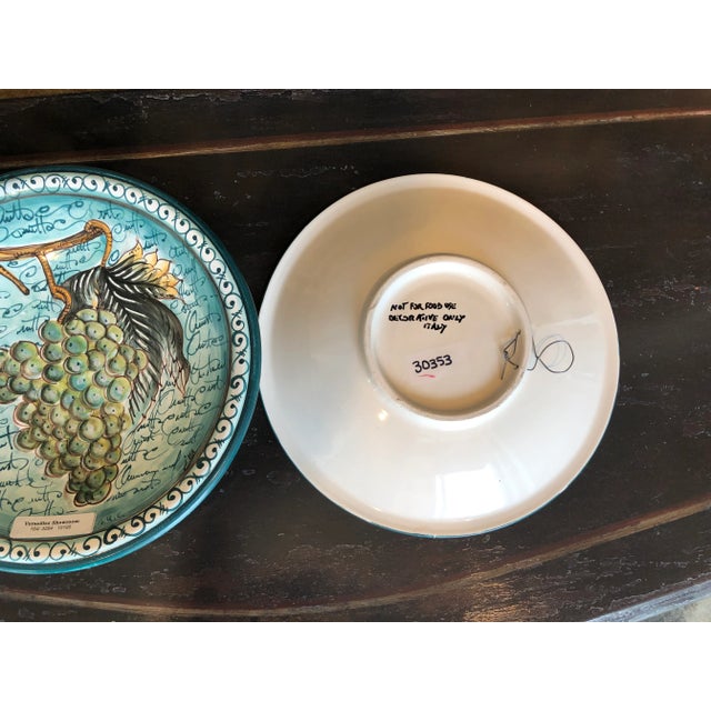 Traditional 1990s Italian Hand Painted Round Ceramic Grape Wall Plates - a Pair For Sale - Image 3 of 7