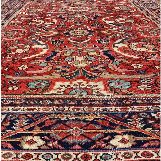 Early 20th Century Colorful Antique Persian Mahal/Sultanabad Rug With All-Over Floral Design in Soft Red Background For Sale - Image 4 of 13