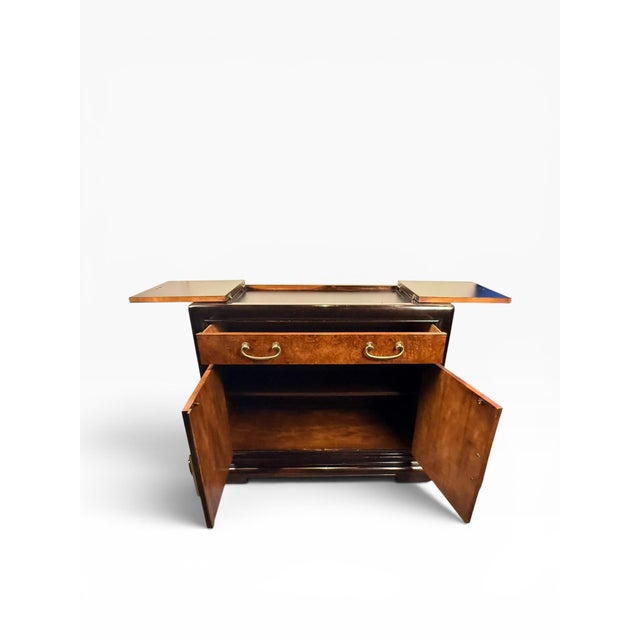 Bernhardt Vintage Bernhardt Burlwood Rolling Server Cabinet With Expandable Top & Brass Hardware For Sale - Image 4 of 16