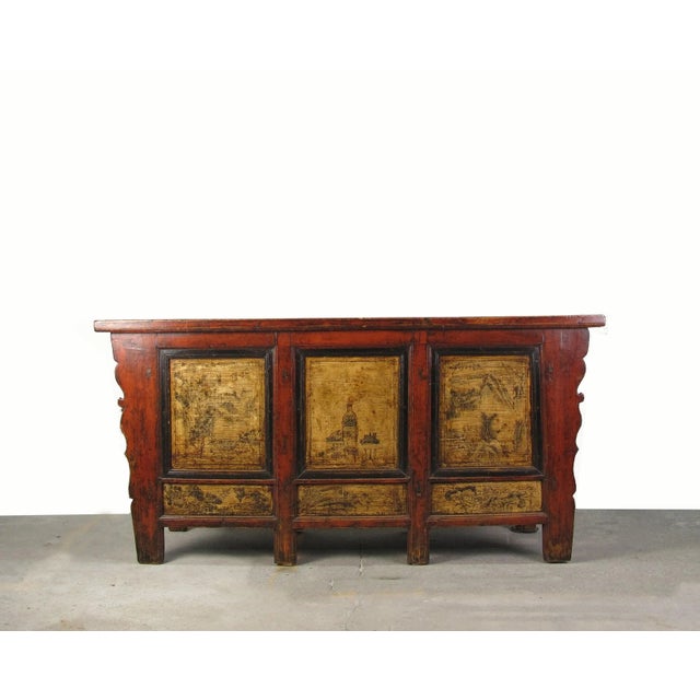 Chinese Hand Painted Antique Gansu Bedding Cabinet For Sale - Image 3 of 12