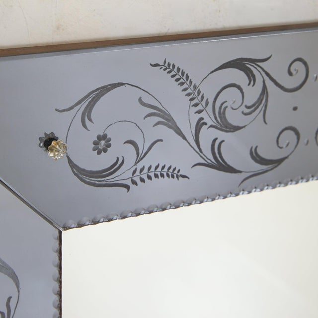 Glass Italian Venetian Etched Glass Wall Mirror, 1960s For Sale - Image 7 of 8