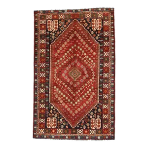 Shiraz Rug 5'2'' X 8'3'' Red Wool Semi-Antique Tribal Hand-Knotted Carpet