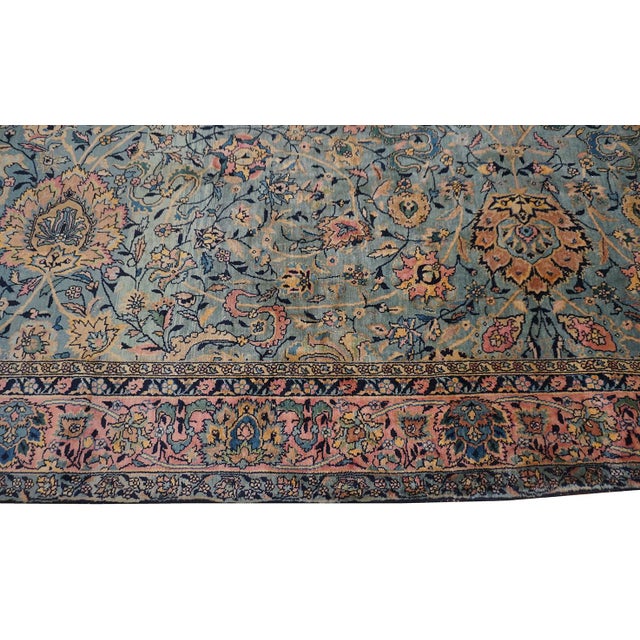 Textile 1920s Antique Sky Blue Floral Persian Formal Indian Shahrestan Runner Carpet Rug For Sale - Image 7 of 8