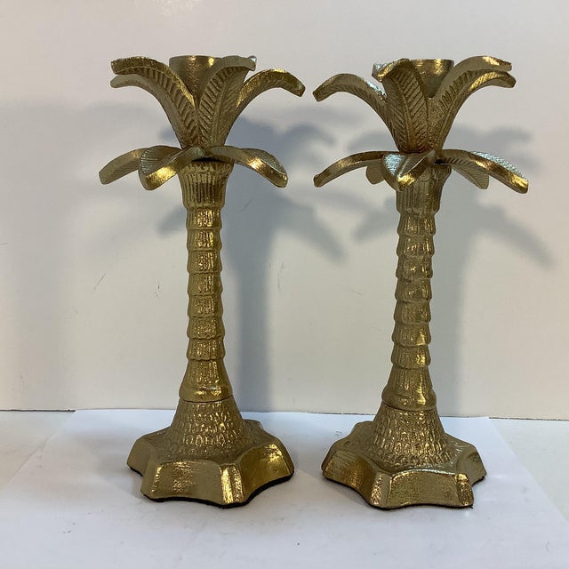 Vintage Brass Palm Tree Candle Holders a Pair Chairish