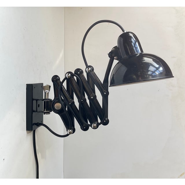 Bauhaus Bauhaus Black Articulated Scissor Wall Lamp, 1950s For Sale - Image 3 of 12