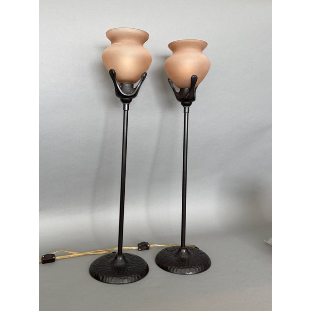 Vintage Torchiere Torch Light Vase Shaped Amber Beaux Arts Mission Style Table Lamps - A Pair For Sale In Tampa - Image 6 of 16