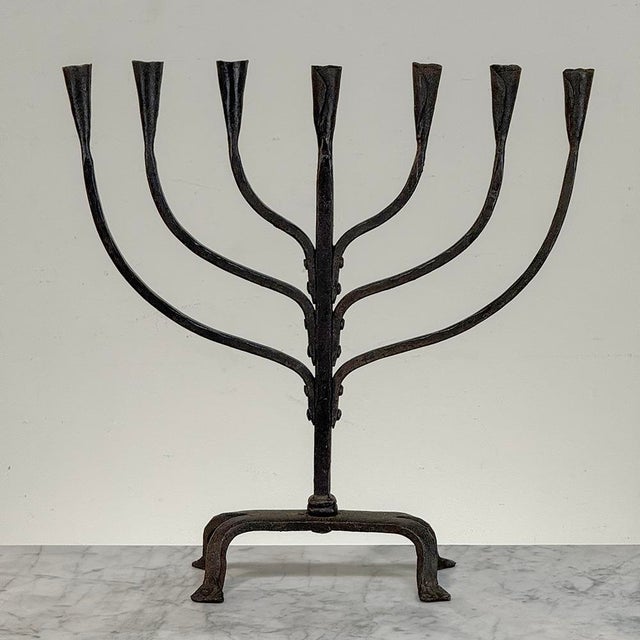 Mid-Century French Brutalist Hand-Forged Iron Seven-Light Candelabrum For Sale - Image 4 of 18