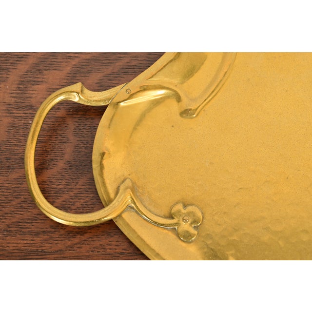 Liberty & Co. Style English Arts & Crafts Hammered Brass Handled Serving Tray For Sale In South Bend - Image 6 of 11