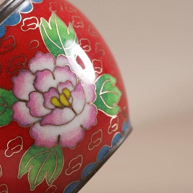 Metal Late 19th Century Cloisonné Enamel Bowl With Fortune Character, 340g For Sale - Image 7 of 9
