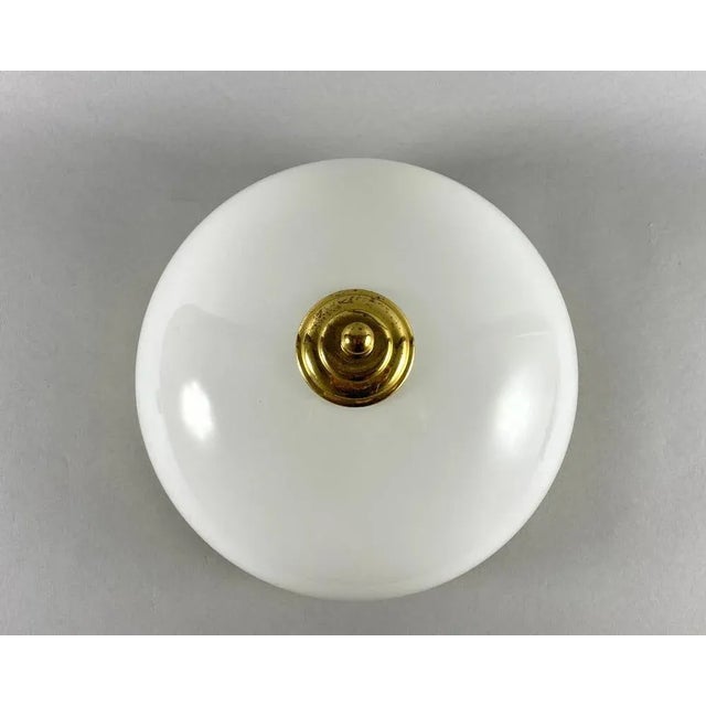 Vintage Ceiling Flush Mount Lamp with Opaline Glass Shade & Brass Fitting For Sale - Image 3 of 7