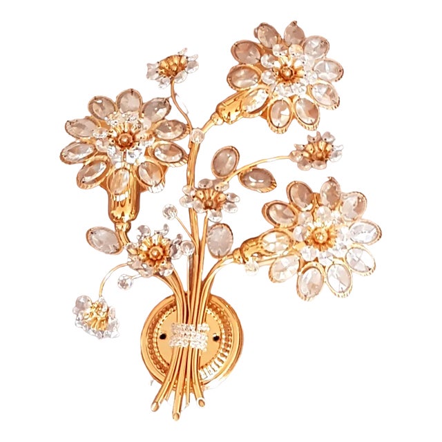 Gilded Crystal Flowers Wall Lamp from Palwa, 1970s, Set of 2 For Sale