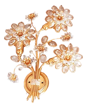 Gilded Crystal Flowers Wall Lamp from Palwa, 1970s, Set of 2