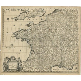 Large Antique Map of France by De Wit, 1680 For Sale