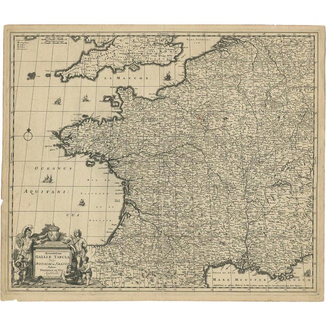 Large Antique Map of France by De Wit, 1680 For Sale