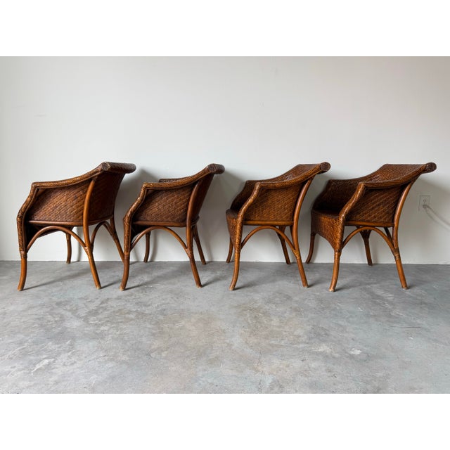 Vintage Palecek-Style Coastal Organic Woven Rattan Dining Chairs – Set of 4 For Sale - Image 9 of 12