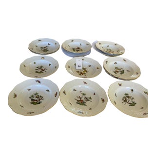 Herand Rothschild Bird Complete Set of 12 8" Soup Plate Porcelain Ro/504 Made in Hungary For Sale