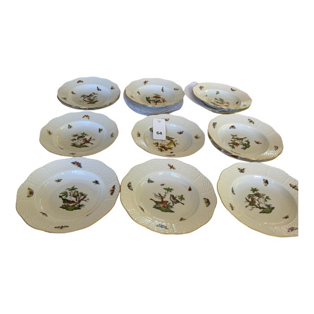 Herand Rothschild Bird Complete Set of 12 8" Soup Plate Porcelain Ro/504 Made in Hungary For Sale