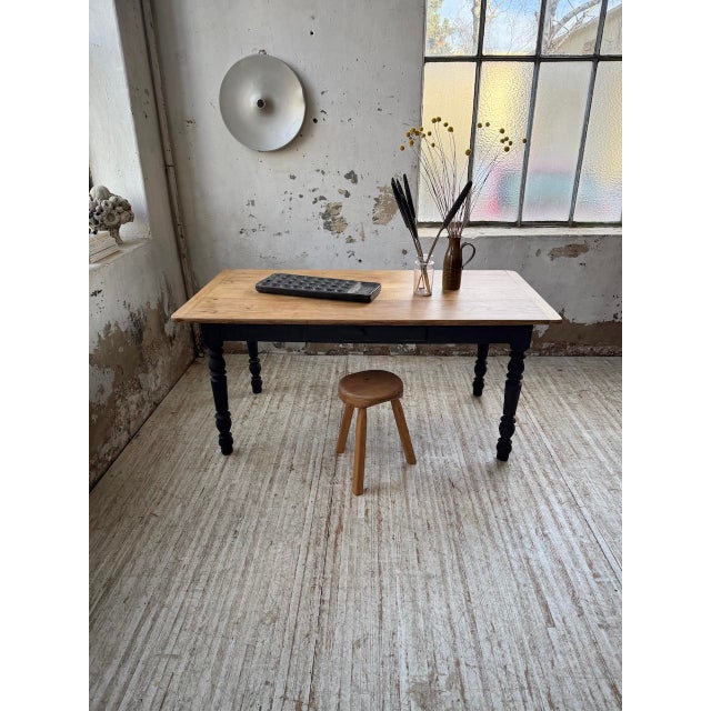 Oak Farmhouse Table with Black Turned Legs, 1950s For Sale - Image 12 of 18