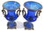 A pair of antique cut to clear cobalt blue glass vases with ornate bronze rims, handles, and mounts. Hand-blown in the Art...