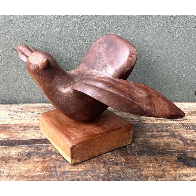 Brown Vintage Carved Wood Bird Sculpture For Sale - Image 8 of 12