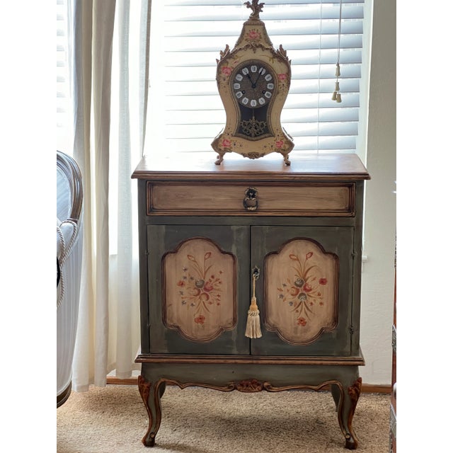 1990s Cabinet Original Factory Painting in French Style Front Doors With Key For Sale - Image 5 of 7