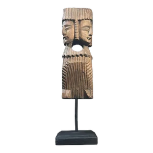 Antique Folk Art Hand Carved Figurative Sculpture on Stand/Tribal/Southeast Asia