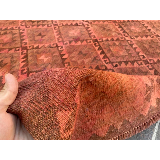 Burnt Orange Vintage Overdyed Kilim Area Rug, Handwoven Wool, 6x10, Coral For Sale - Image 8 of 12