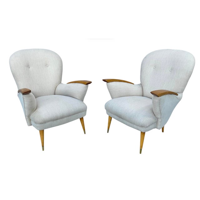 Danish Mid-Century Modern Armchairs, Wood & Upholstered, Pair, 1950s For Sale - Image 10 of 10