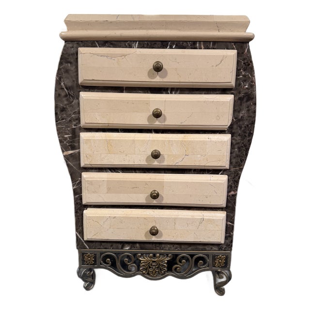 Vintage Tessellated Stone & Iron Jewelry Cabinet Late 20th Century For Sale