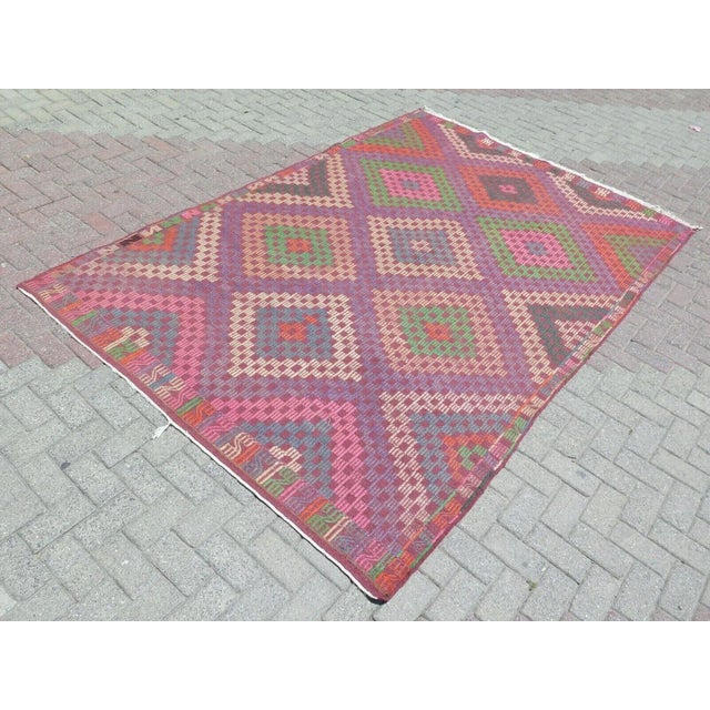 1960s Vintage Pink Embroidered Kilim - 78"x115" For Sale - Image 13 of 13