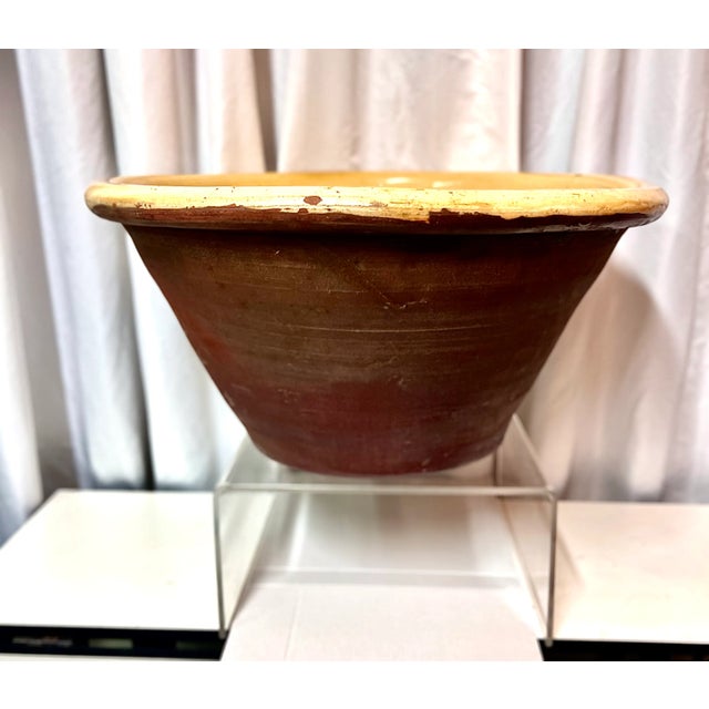 Large Antique French Provincial Kitchenware Tian Mixing Bowl For Sale - Image 4 of 8