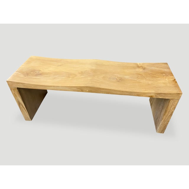 Andrianna Shamaris Natural Teak Wood Wave Bench For Sale - Image 13 of 18