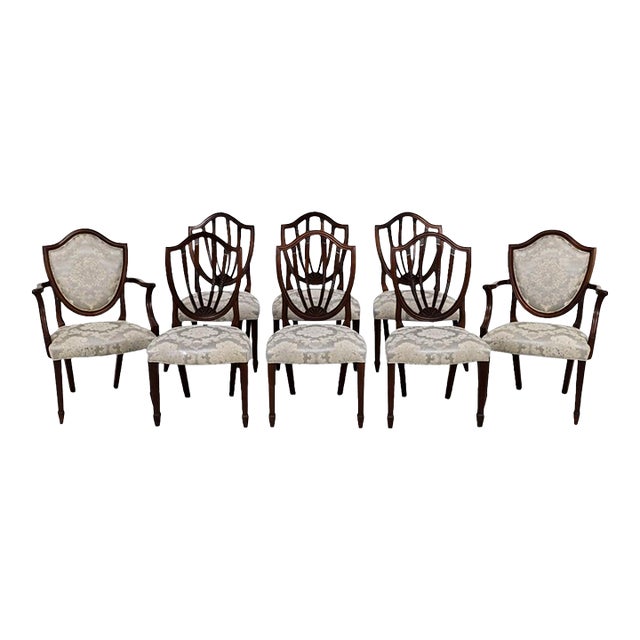 Set of 8 Baker Mahogany Shield Back Dining Chairs For Sale